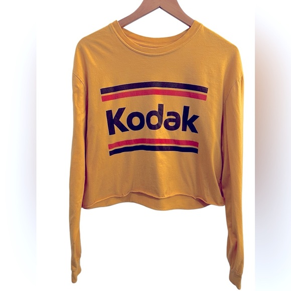 Kodak Tops - Kodak Cropped Long Sleeve Mustard Logo T-Shirt Size XL Y2K
